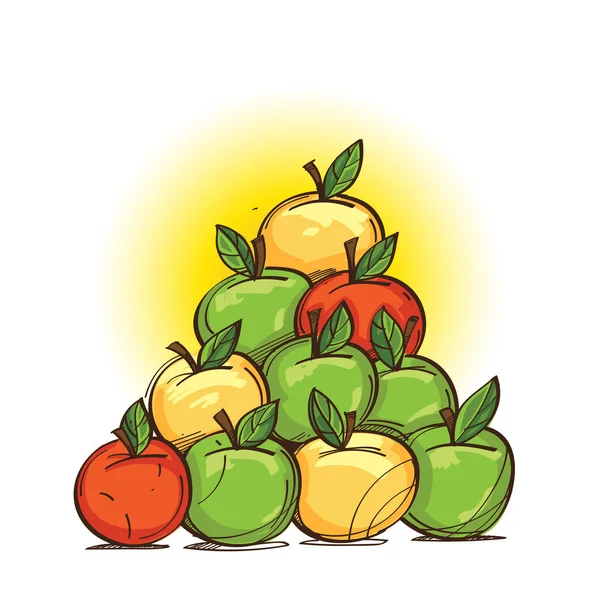 Maçãs. Fruta. Vegetarianismo. Outono ainda vida no estilo dos desenhos animados — Vetor de Stock
