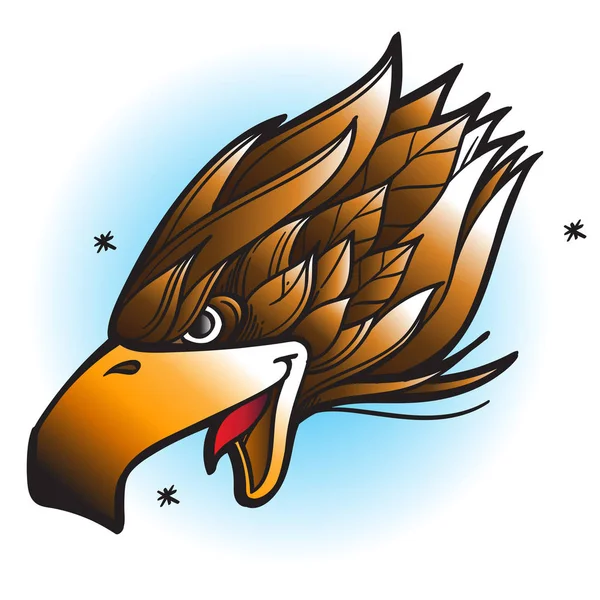 老鹰的头与开放的嘴例证在一个老学校纹身的样式 — 图库矢量图片