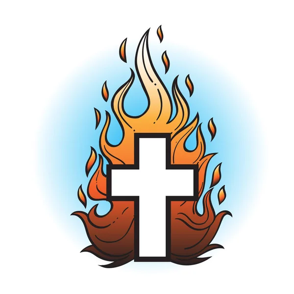 Burning Cross Illustration Old School Tattoo Style — Stock Vector