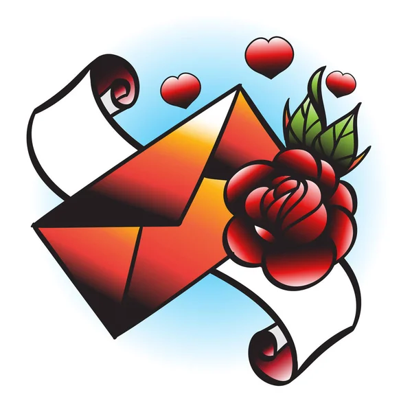 Obálka Květina Banner Stuha Obrázek Stylu Starých Škola Tetování — Stockový vektor