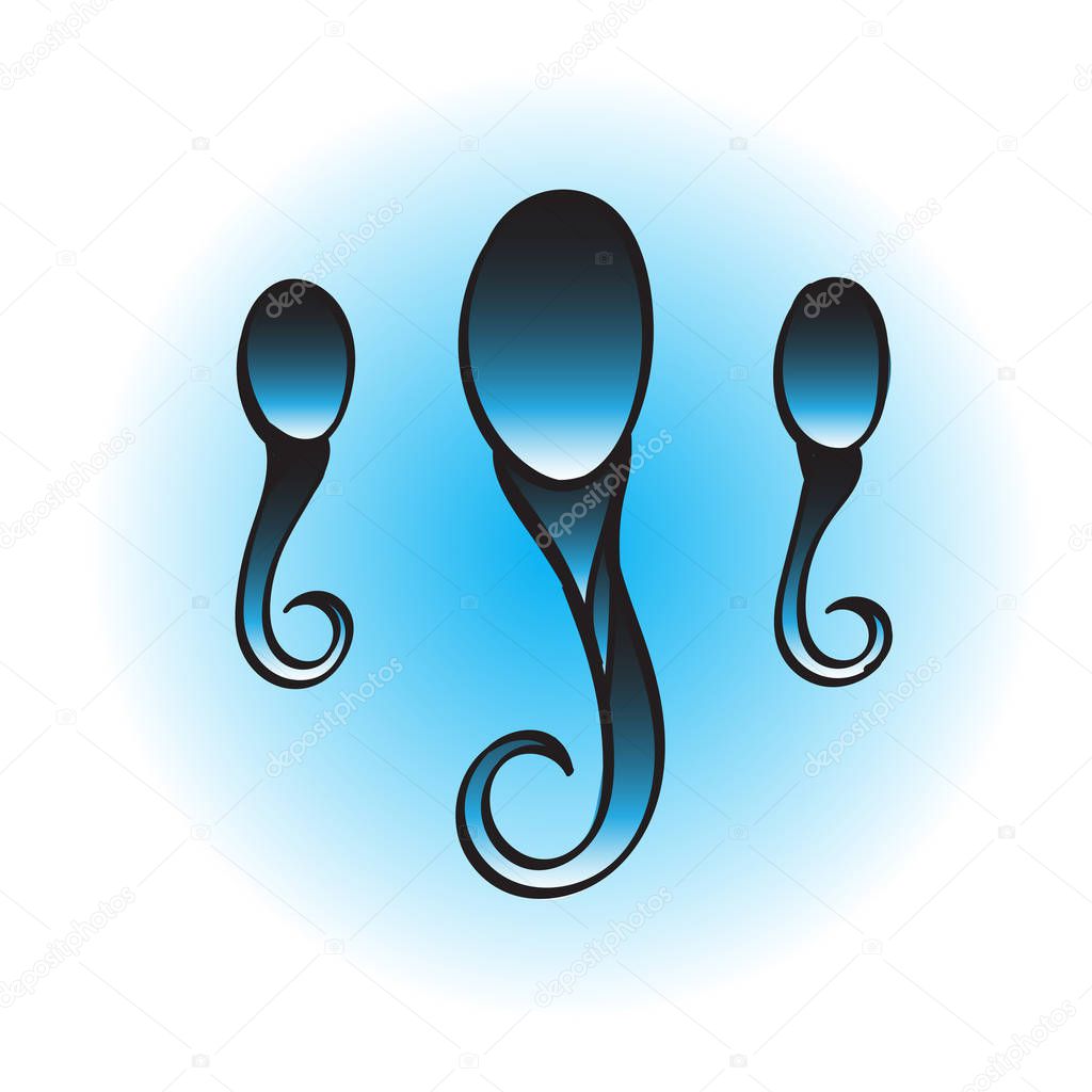 Three black stylized sperm illustration in the style of an old school tattoo.