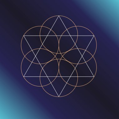 Kutsal geometri sembolü. Simya, din, felsefe, Astroloji ve maneviyat Temalar. Vektör çizim posterler, Web siteleri, gravür ve çok daha fazlası için koyu mavi zemin üzerine.