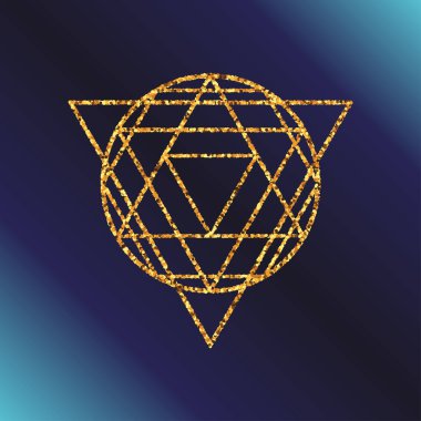 Altın Sim efektli kutsal geometri sembolü. Simya, din, felsefe, Astroloji ve maneviyat Temalar. Vektör çizim posterler, Web siteleri, gravür ve çok daha fazlası için.