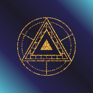 Altın Sim efektli kutsal geometri sembolü. Simya, din, felsefe, Astroloji ve maneviyat Temalar. Vektör çizim posterler, Web siteleri, gravür ve çok daha fazlası için.