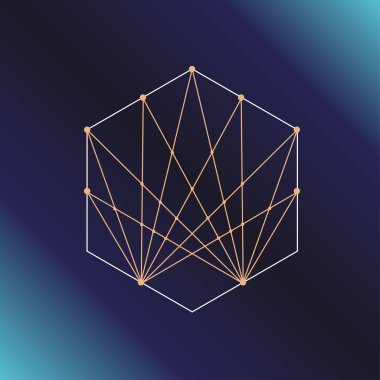 Kutsal geometri sembolü. Simya, din, felsefe, Astroloji ve maneviyat Temalar. Vektör çizim posterler, Web siteleri, gravür ve çok daha fazlası için koyu mavi zemin üzerine.