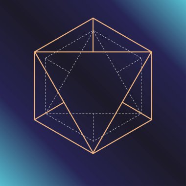 Kutsal geometri sembolü. Simya, din, felsefe, Astroloji ve maneviyat Temalar. Vektör çizim posterler, Web siteleri, gravür ve çok daha fazlası için koyu mavi zemin üzerine.
