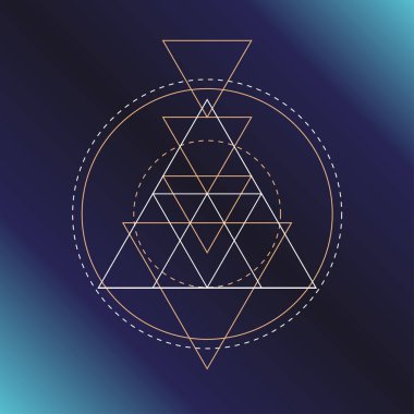 Kutsal geometri sembolü. Simya, din, felsefe, Astroloji ve maneviyat Temalar. Vektör çizim posterler, Web siteleri, gravür ve çok daha fazlası için koyu mavi zemin üzerine.