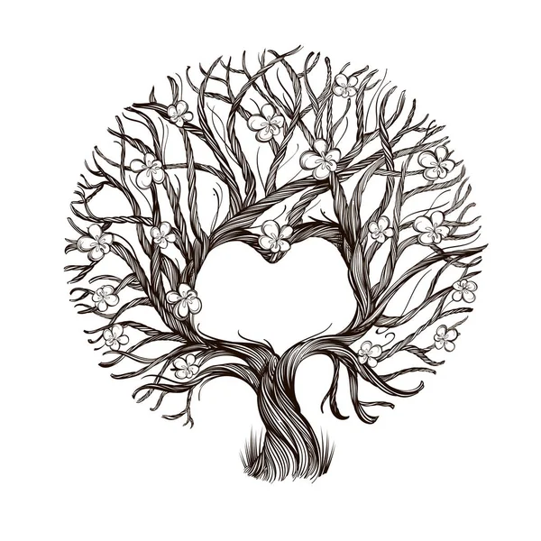 심장의 모양에 지사와 나무입니다 발렌타인의 컴퓨터 디자인 — 스톡 벡터