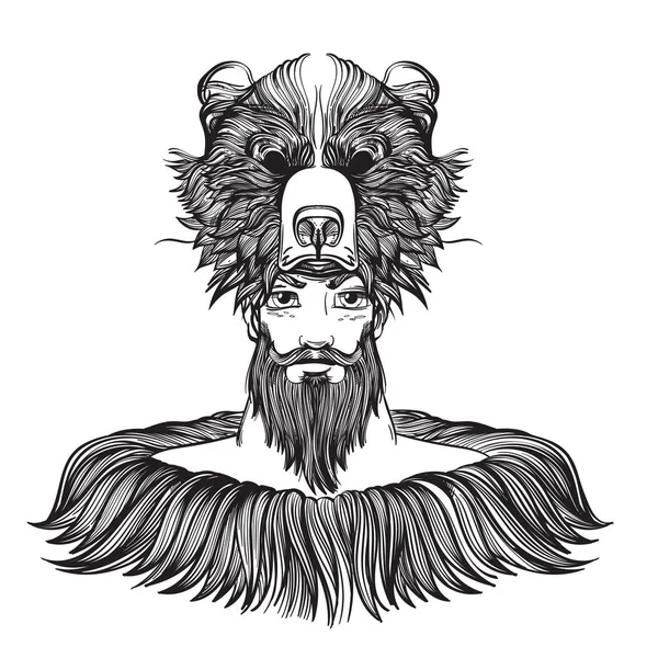 Homem Barbudo Com Uma Máscara Urso Desenho Ilustração Vetorial Isolada —  Vetores de Stock