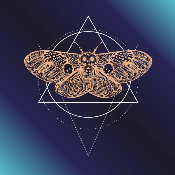 Death Head Hawk Moth Sacred Geometry Symbols Outline Vector Illustration — Stock Vector