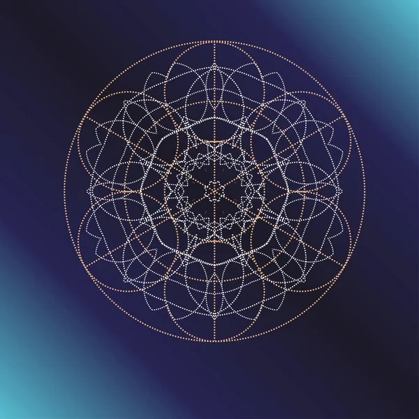 Mandala Oriental Ornament Outline Vector Illustration Dark Blue Background Posters — Stock Vector