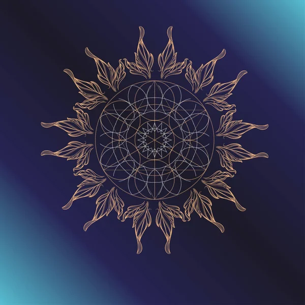 Mandala Ornament Oriental Rotund Schiță Ilustrație Vectorială Fundal Albastru Închis — Vector de stoc
