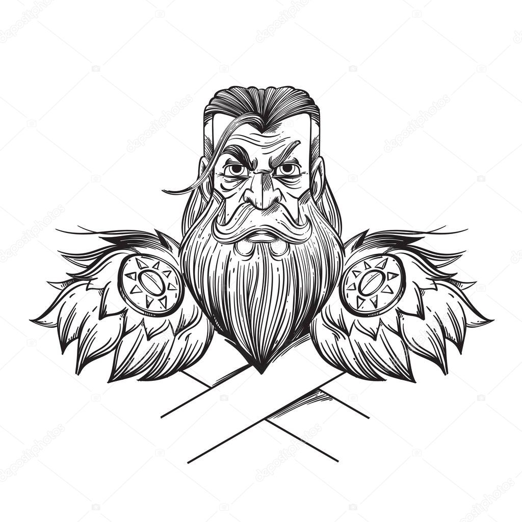 Wise bearded man. Fairy tale character. Outline vector illustration isolated on white background.