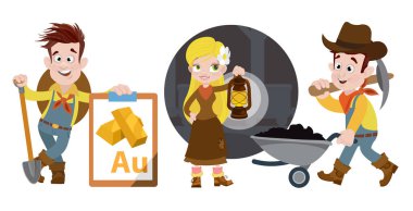 Merry gold prospectors. Funny guy and nice girl. clipart