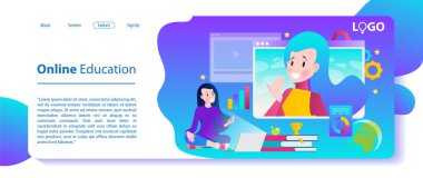 Online Eğitim. Web sitesi şablonu tasarım online kurslar, web seminerleri, eğitimler için modern düz stilde.