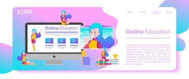 Online Eğitim. Küçük karakterler ile modern düz tasarım. Açılış sayfası şablonu.
