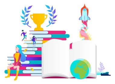 Vektör illüstrasyon kavramı eğitimde başarı. Online reklam, Web siteleri, afiş ve çok daha fazlası için küçük karakterlerle modern düz tasarım.