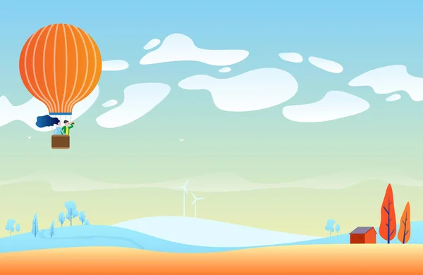 Paysage Automne Fond Nature Toile Fond Balloon Trip Bannière Touristique — Image vectorielle