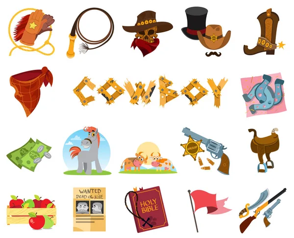 Cowboy Set Van Emblemen Cartoon Stijl — Stockvector