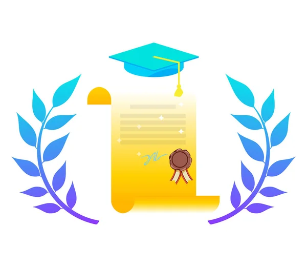 Diploma Certificado Ilustración Vectorial Estilo Plano Aislado Sobre Fondo Blanco — Vector de stock