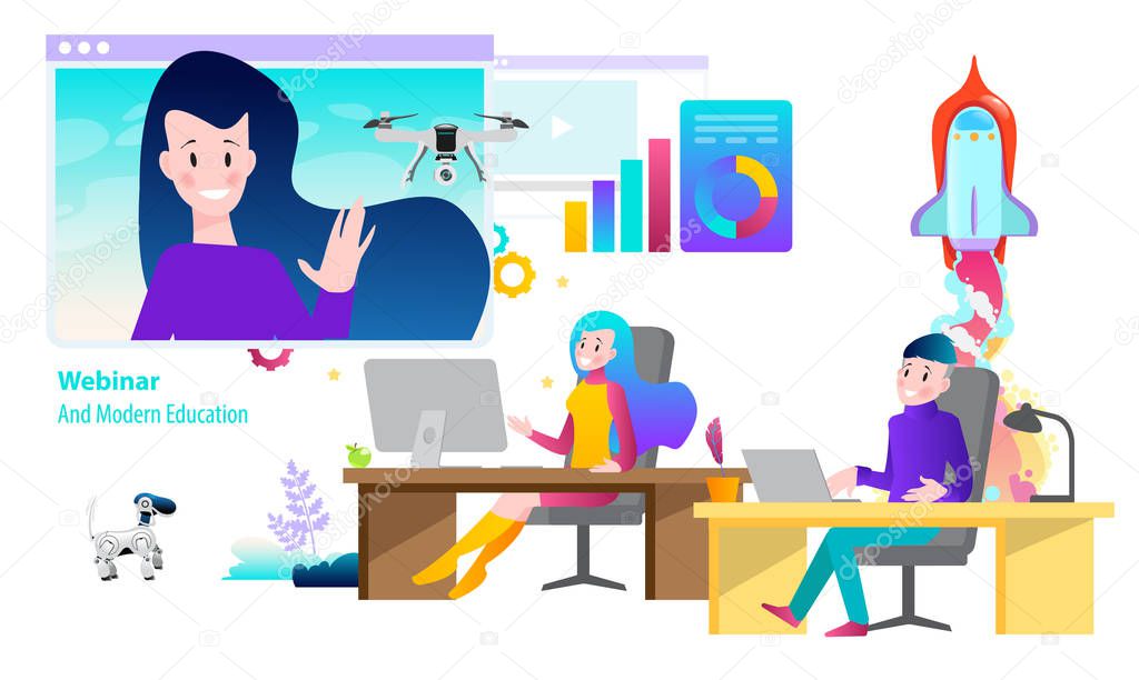 Vector illustration concept of webinar and modern education. Modern flat design for online advertising, websites, banners and much more.