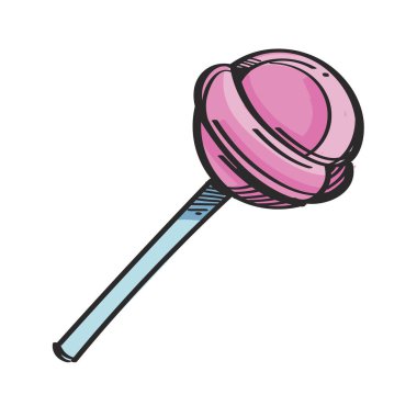 Pembe yuvarlak lolipop. Beyaz arka planda yalıtılmış vektör çizimi.