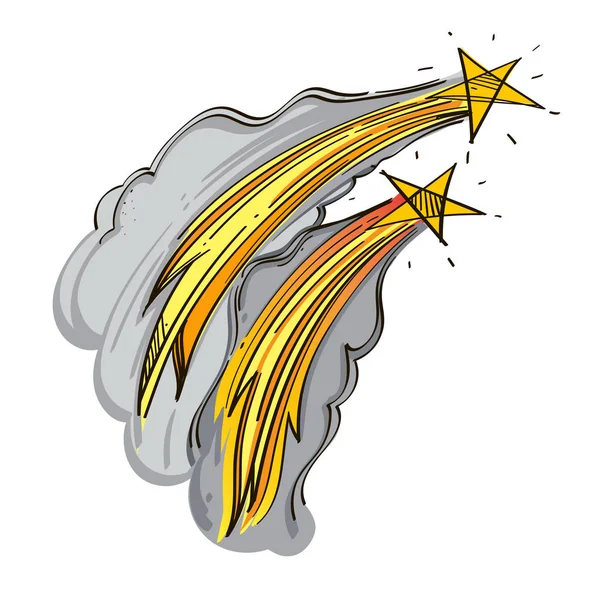 Stjärnor. Kometen med en brinnande svans. En stor okontrollerbar kosmisk kropp. — Stock vektor