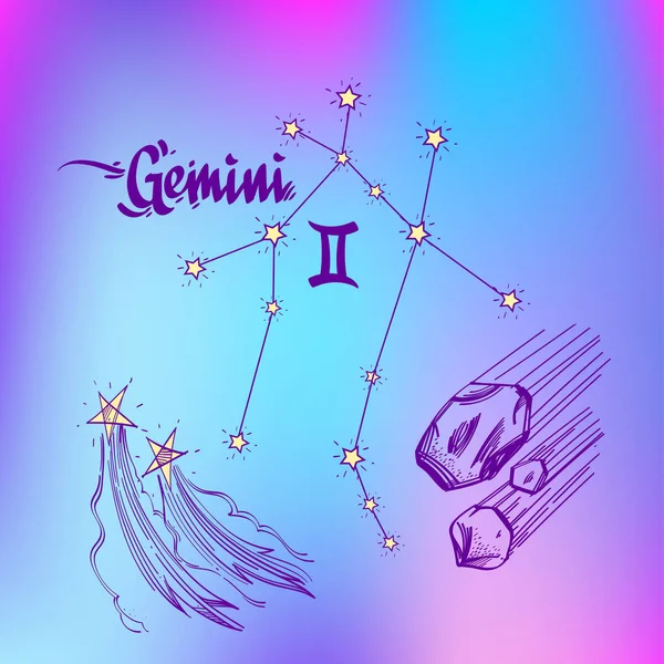 Costellazione dei Gemelli. Rappresentazione schematica dei segni dello zodiaco . — Vettoriale Stock