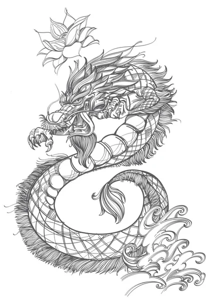 Dragón chino en línea de arte . — Vector de stock