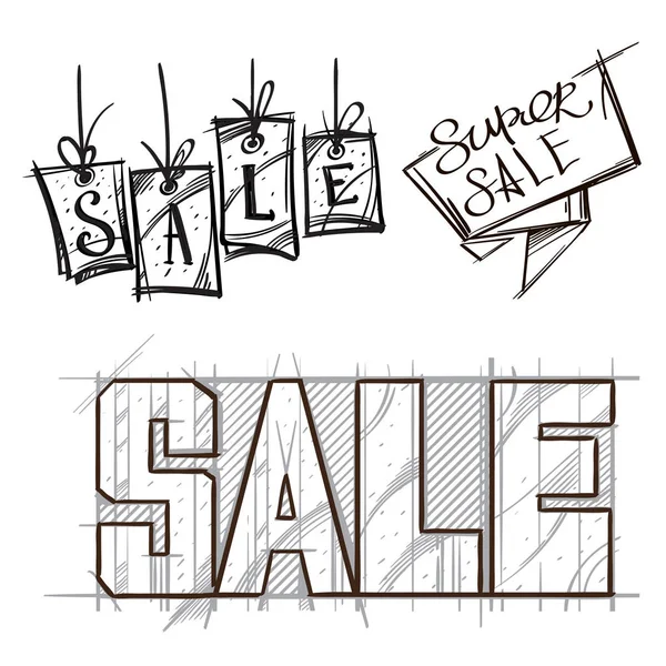 A set of layouts for stores sale. Vector black and white drawing. — Stock Vector