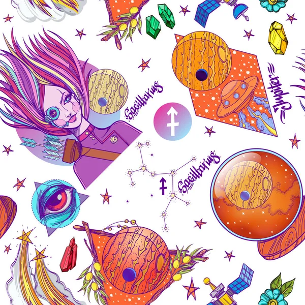 Astrology and zodiac signs fantastic seamless pattern.