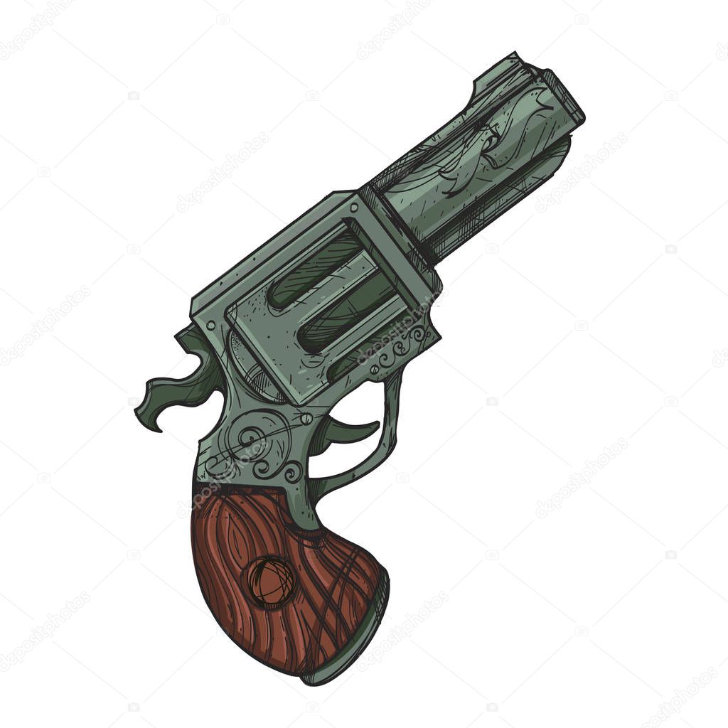 Gun. Vector illustration isolated on white background for tattoos, print on T-shirts and other items.
