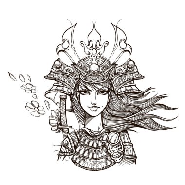 Girl-Samurai in warrior mask. clipart