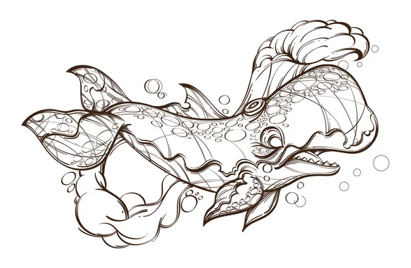 Stylizované velryby. Obrysová vektorová ilustrace izolovaná na bílém pozadí pro tetování, barvení a mnohem více. — Stockový vektor
