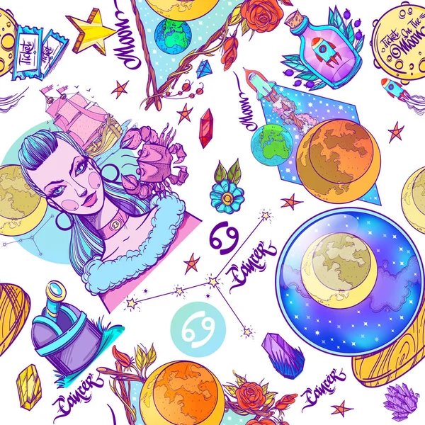 Astrology and zodiac signs fantastic seamless pattern.