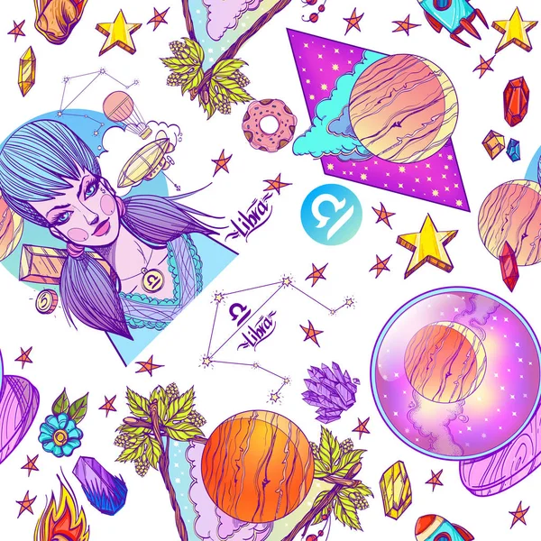 Astrology and zodiac signs fantastic seamless pattern.