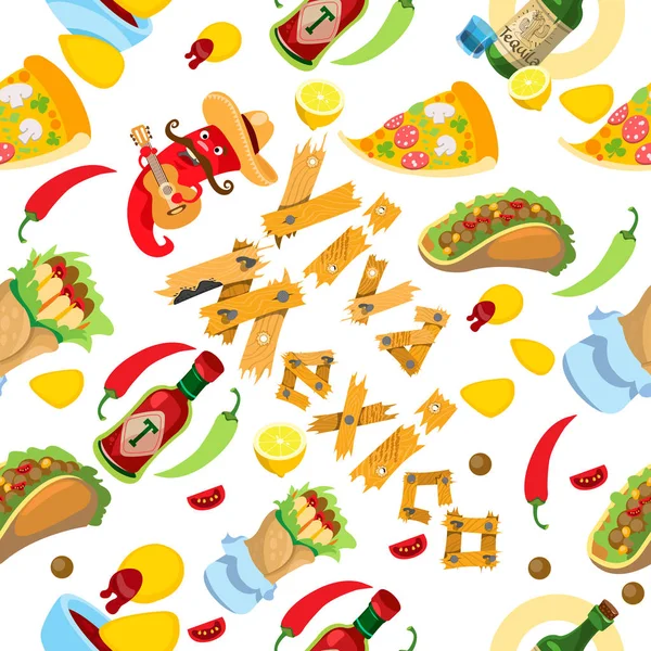 Mexico seamless pattern in cartoon style for wrapping, wallpaper, background. — Stock Vector