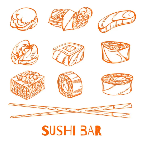 Vetor de comida japonês Conjunto de ilustrações . — Vetor de Stock