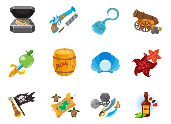 Conjunto de iconos piratas. Ilustraciones vectoriales aisladas sobre fondo blanco para fiesta pirata, juegos móviles y mucho más . — Archivo Imágenes Vectoriales