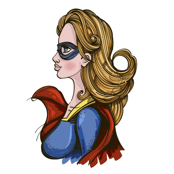 Woman superhero. Girl power. Vector illustration isolated on white background for posters, printing on T-shirts and other items. — 스톡 벡터