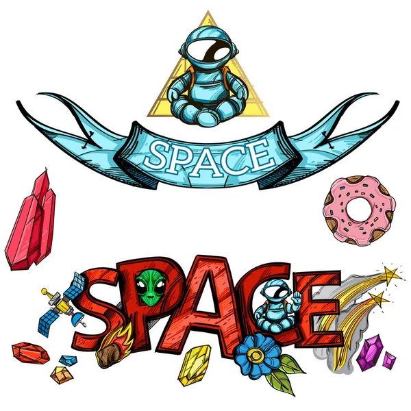 Uzay yolculuğu kavramsal çizimi Tema. Uzay mekiği uçan. T-shirtler, hediyeler, tanıtım broşürleri ve uzay hakkında makaleler için Tasarla. — Stok Vektör