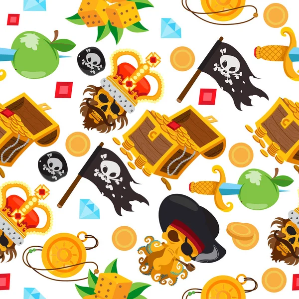 Padrão sem costura sobre o tema pirata. Pode ser usado para papel de embrulho, papel de parede, decorações de festa pirata e muito mais . — Vetor de Stock