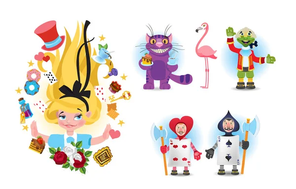 Set met magische personages uit de collectie van Alice characters in Wonderland. — Stockvector