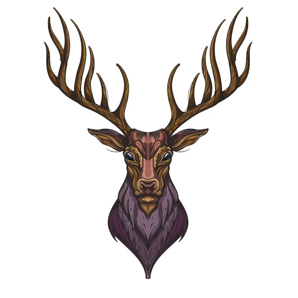 Hand Drawn Deer Head Isolated White Background — Stock Vector