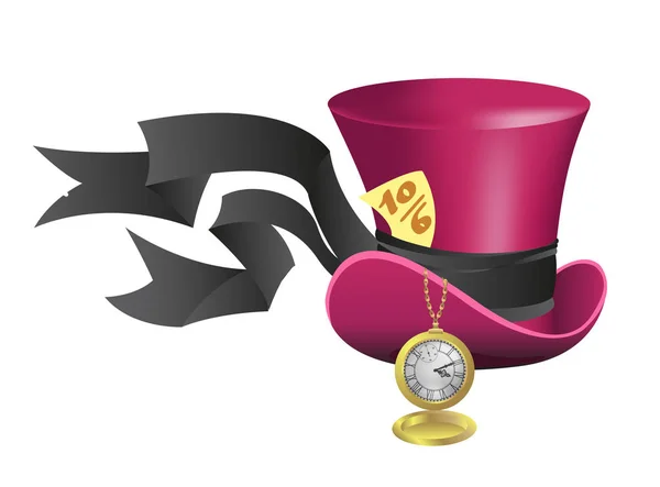 Mad Hatter kalap a gyűjtemény Alice karakterek Csodaországban. — Stock Vector