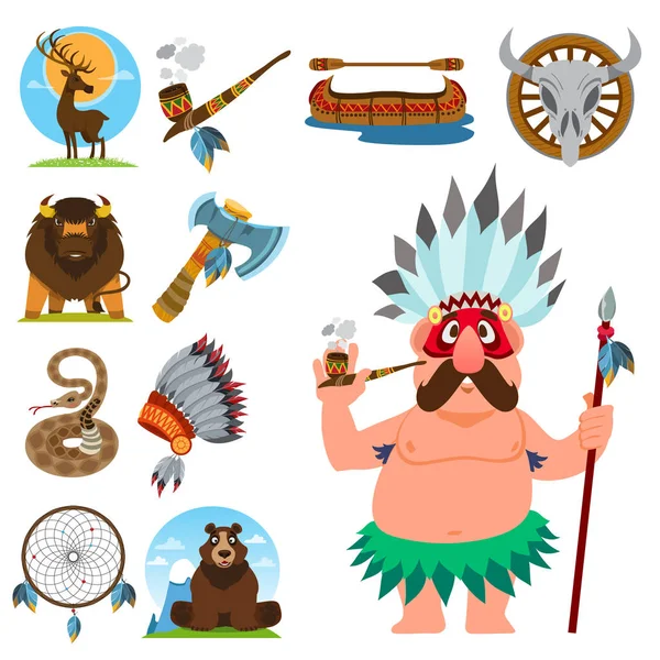 Set kleur illustraties op het thema van de Noord-Amerikaanse Indianen. — Stockvector