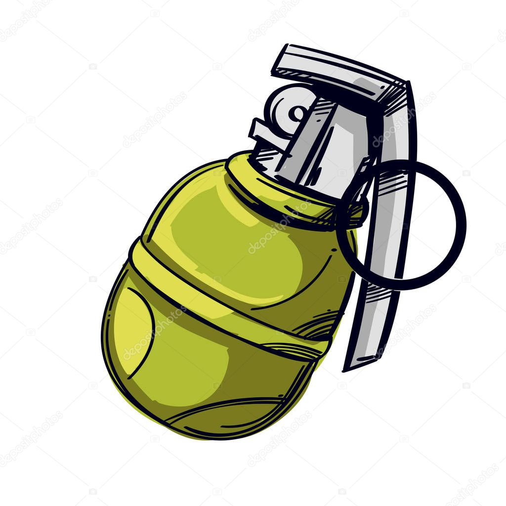 Hand grenade. Vector illustration isolated on white background for tattoos, print on T-shirts and other items.