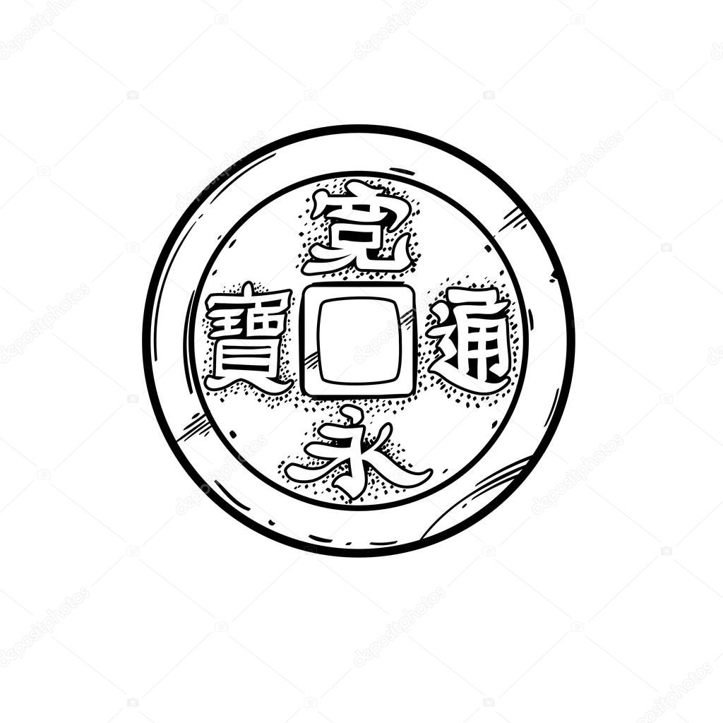 Japan coin icon vector.
