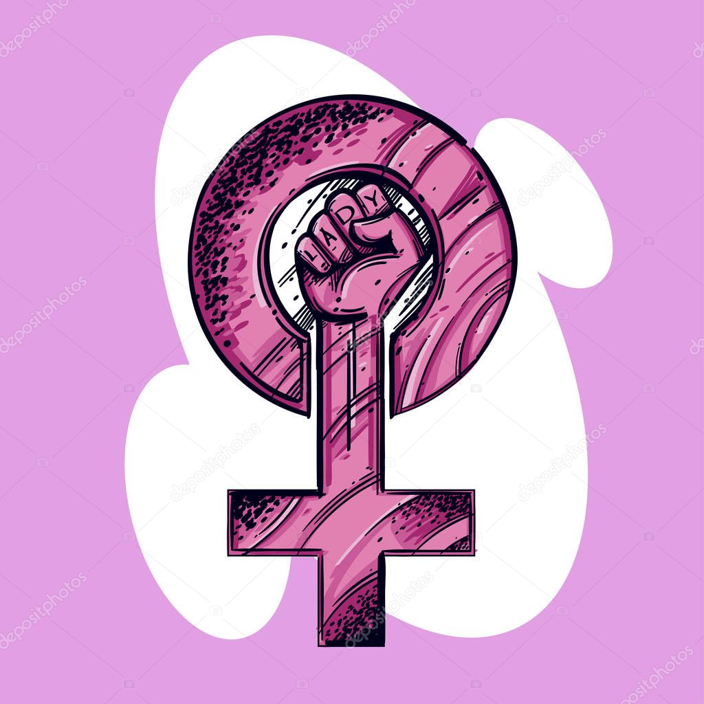 Feminism symbol. Girl Power. Vector illustration on pink background.