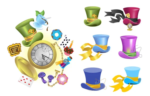 Set met magische items uit de collectie van Alice characters in Wonderland. — Stockvector